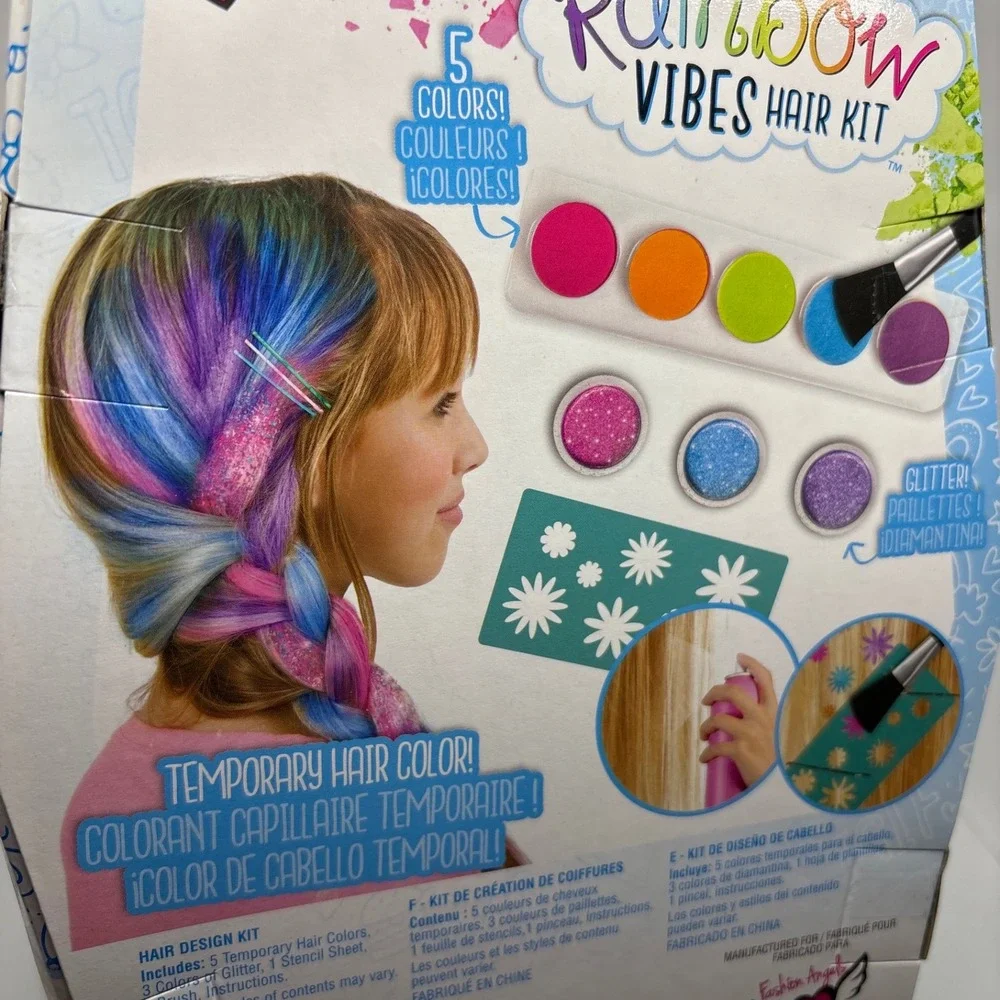 Fashion Angels Rainbow Vibes Temporary Hair Color Glitter Kit Unicorn Design Fun
